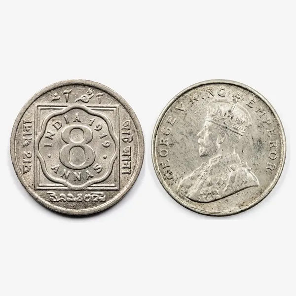 8_Anna_1919_King_George_V_British_India_Old_Coin