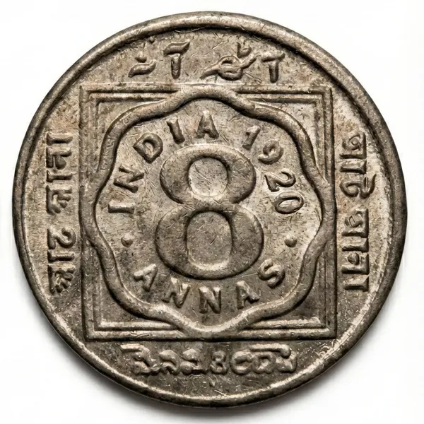 8_Anna_1920_King_George_V_British_India_Old_Coin