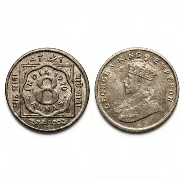 8_Anna_1920_King_George_V_British_India_Old_Coin