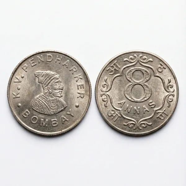 8_Anna_K.V._Pendharker_Bombay_India_Pattern_Fancy_Old_Coin