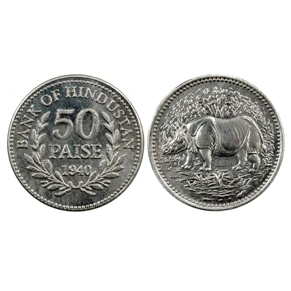 Rare_Rhino_Design_Bank_of_Hindustan_1940_Souvenir_Coin_50_Paise_Fantasy_Issue_Modern_Coin