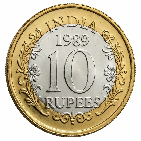 Silver-Plated__&_Gold_Plated_Bi-Metallic_10_Rupees_1989_Peacock_India_Coin