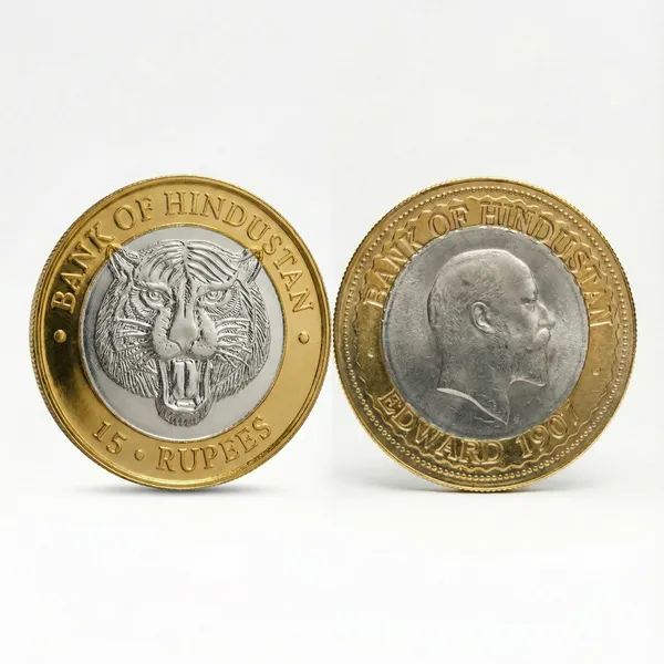Silver-Plated__&_Gold_Plated_Bi-Metallic_15_Rs_1907_Tiger_Edward_7Th_India_Coin