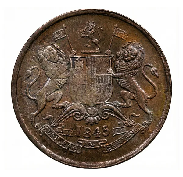 Brockage_Error_Half_Anna_1845_East_India_Company_Old_Copper_Coin