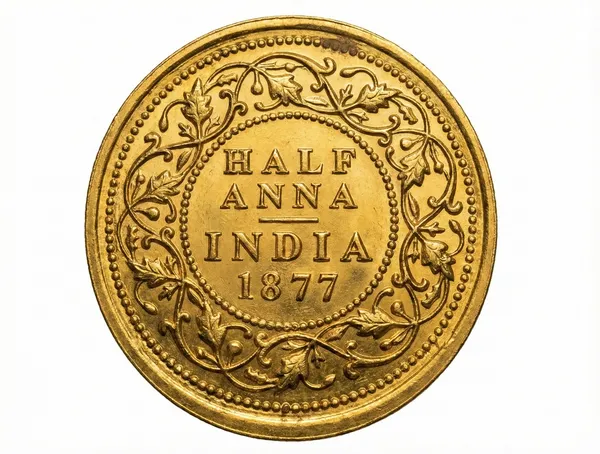 Gold_Plated_Big_1/2_Anna_1877_Victoria_British_India_Old_Coin