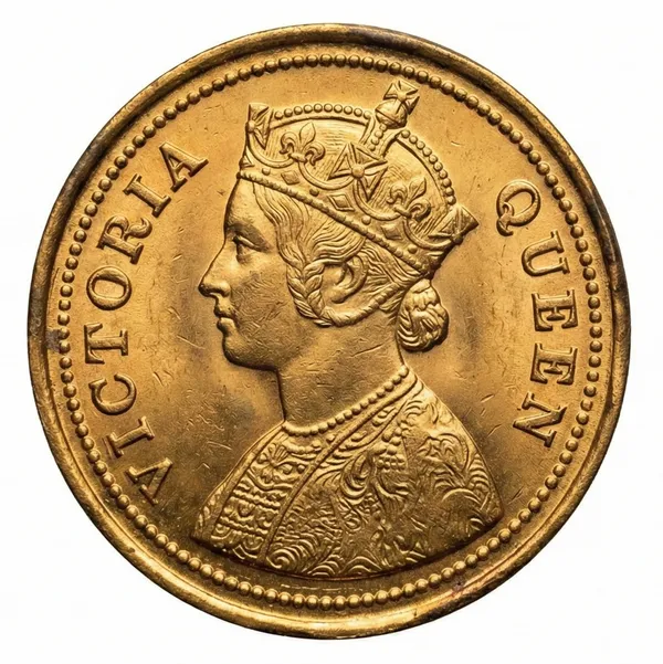 Gold_Plated_Big_1/2_Anna_1877_Victoria_British_India_Old_Coin