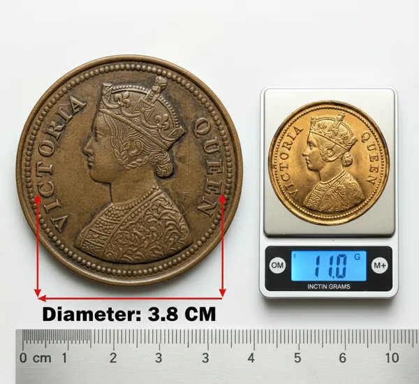 Gold_Plated_Big_1/2_Anna_1877_Victoria_British_India_Old_Coin