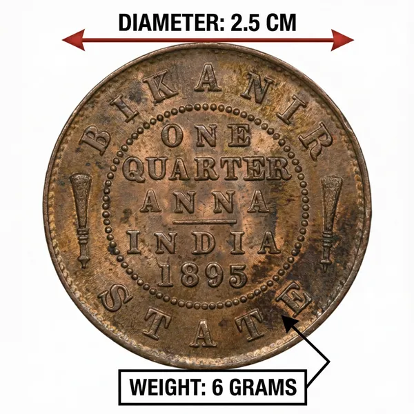 Bikaner_State_1_Quarter_Anna_1895_Victoria_British_India_Old_Coin