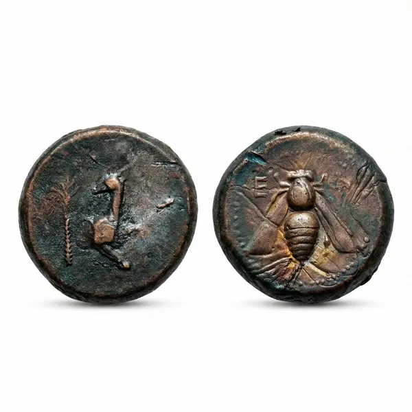 Bee_&_Deer_Featuring_Ancient_India_Old_Copper_Rare_Coin