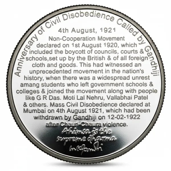 Silver-Plated_Civil_Disobedience_Called_By_Gandhiji_4Th_Aug._1921_India_Extremely_Rare_Coin
