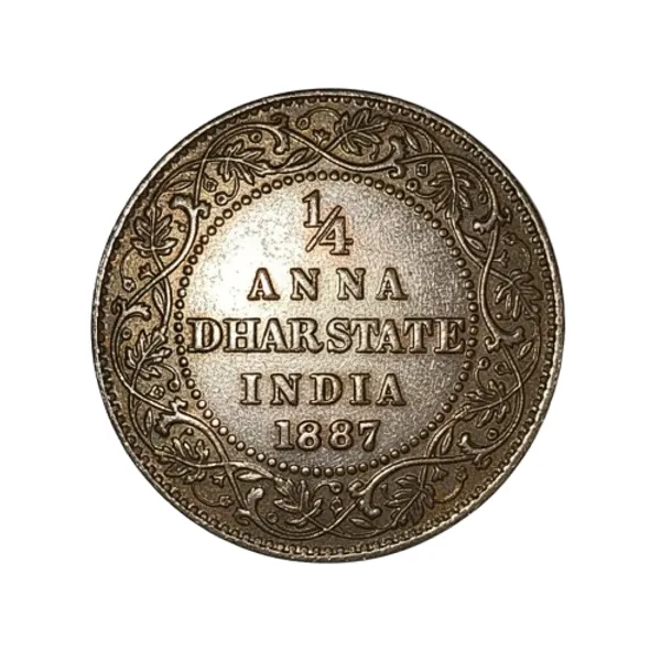 Dhar_State_1_Quarter_Anna_1887_Victoria_British_India_Old_Coin