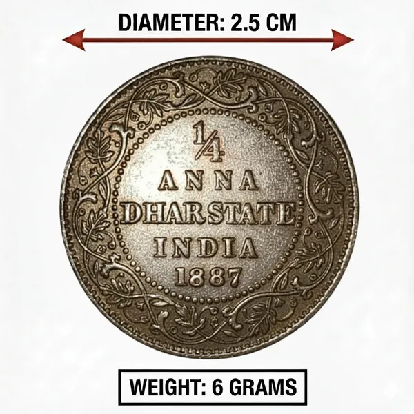 Dhar_State_1_Quarter_Anna_1887_Victoria_British_India_Old_Coin