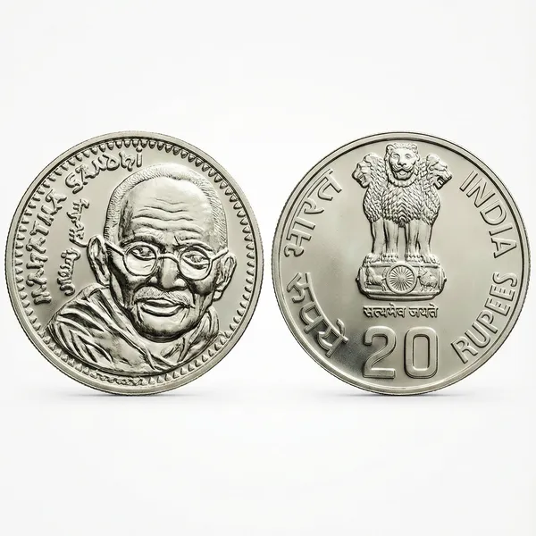 Silver-Plated_20_Rupees_1869-1948_Mahatma_Gandhi_India_Old_Fantasy_Coin