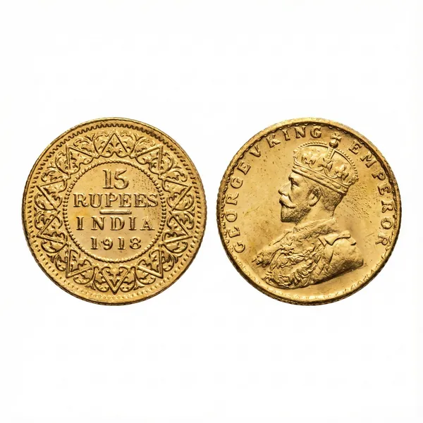 Gold_Plated_15_Rupees_1918_King_George_V_British_India_Fantasy_Coin