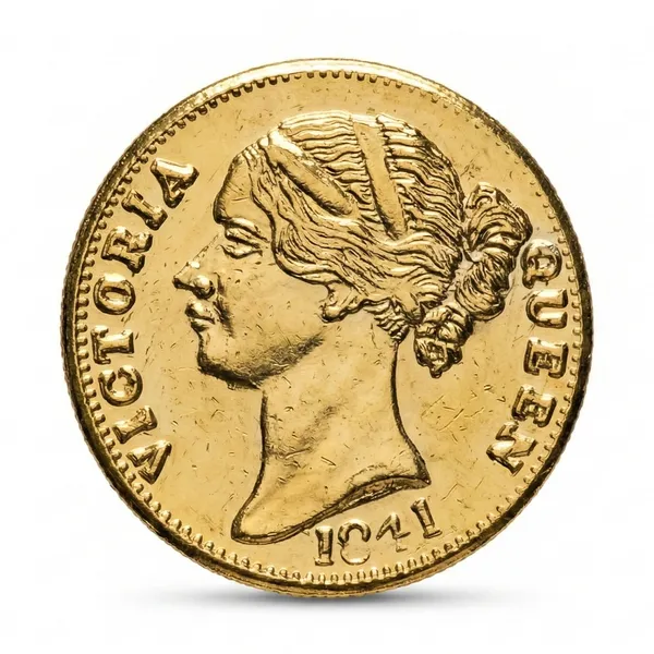 Gold_Plated_1_Mohur_1841_Victoria_British_India_Fantasy_Coin