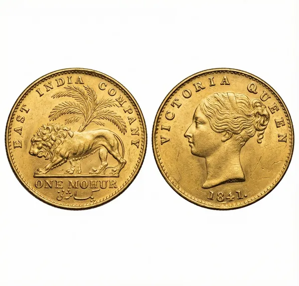 Gold_Plated_1_Mohur_1841_Victoria_Queen_British_India_Old_Fancy_Collecting_Coin
