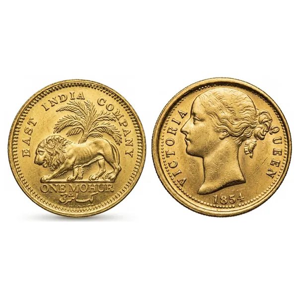 Gold_Plated_1_Mohur_1854_Victoria_Queen_British_India_Old_Fancy_Collecting_Coin