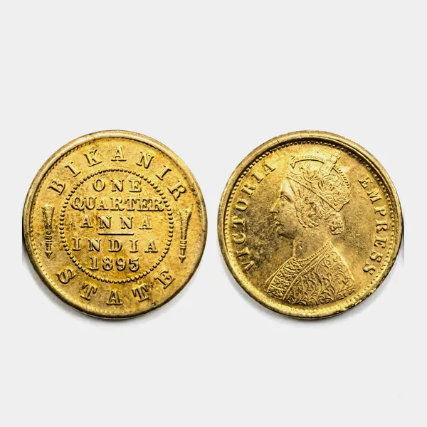Gold_Plated_Bikaner_State_1/4_Anna_1895_Victoria_British_India_Fantasy_Coin