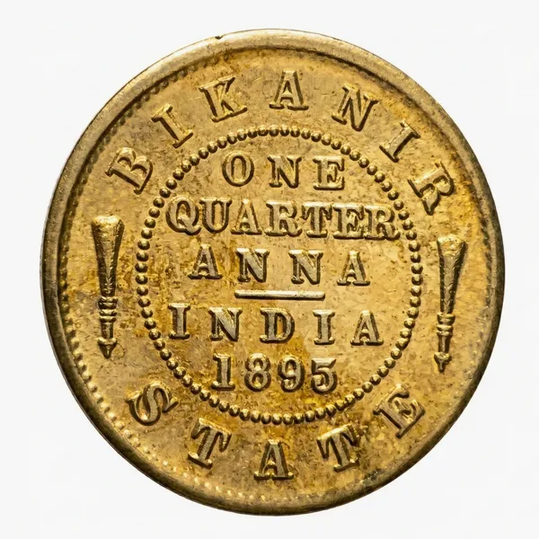 Gold_Plated_Bikaner_State_1/4_Anna_1895_Victoria_British_India_Fantasy_Coin