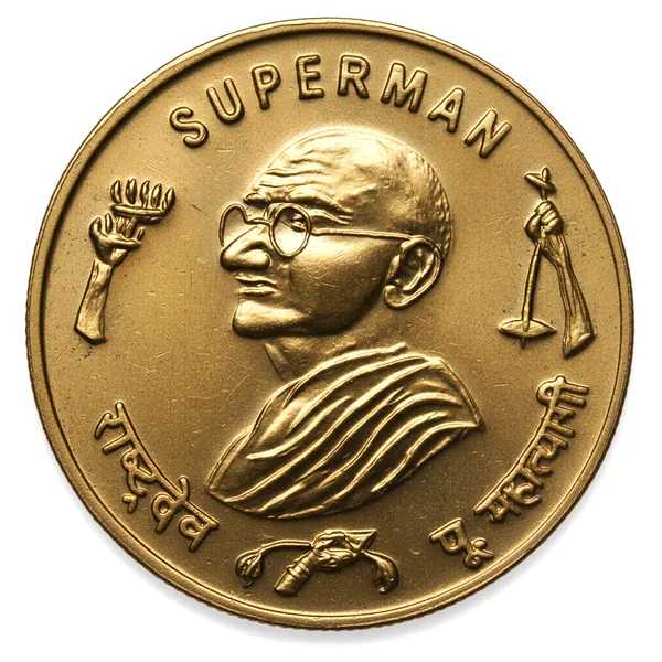 Gold_Plated_Chakra_&_Mahatma_Gandhi_Is_Superman_India_Old_Collecting_Coin