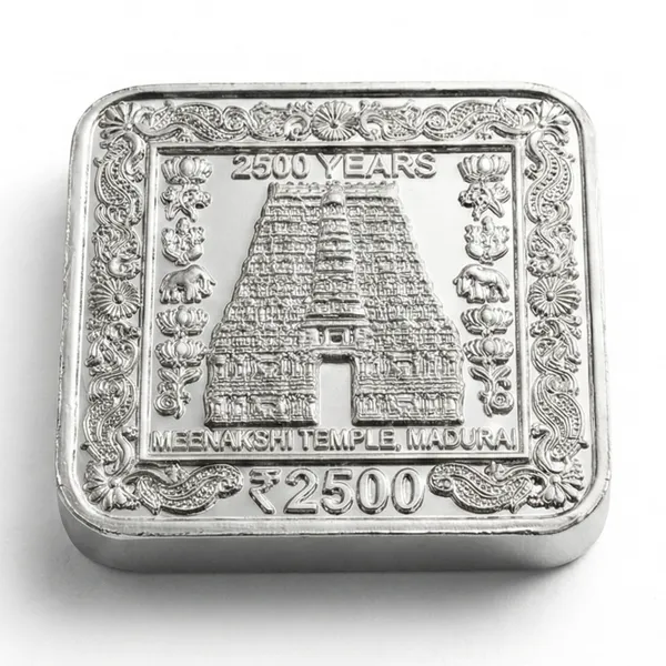 100_Grams_2500_Rupees_Meenakshi_Temple_|_Madurai,_India__Silver-Plated_Coin_Bar