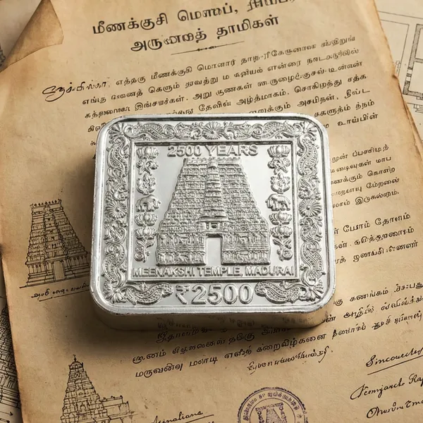 100_Grams_2500_Rupees_Meenakshi_Temple_|_Madurai,_India__Silver-Plated_Coin_Bar