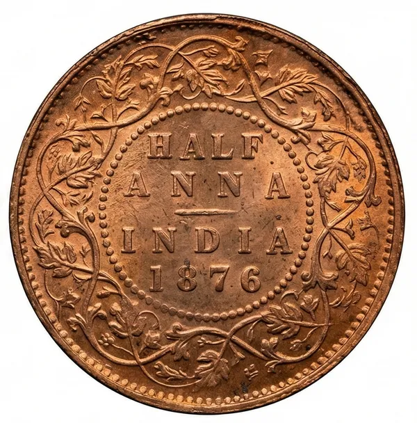 Half_Anna_1876_Victoria_Queen_British_India_Old_Copper_Coin
