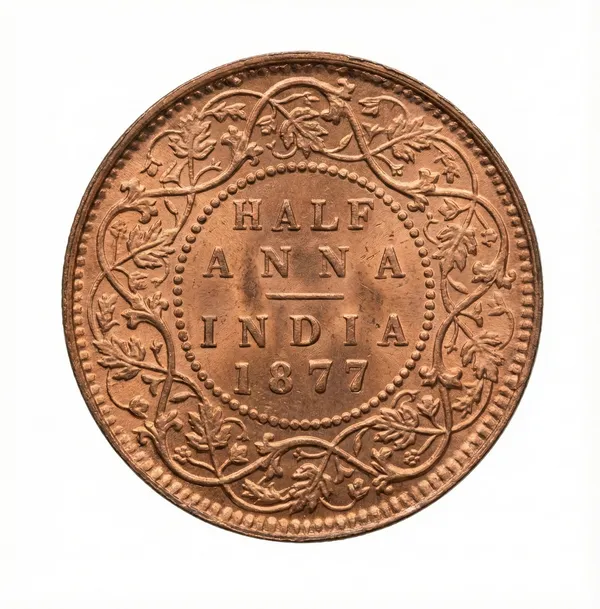Half_Anna_1877_Victoria_Queen_British_India_Old_Copper_Coin