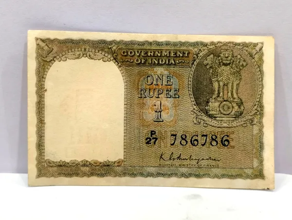 786786_Fancy_Series_1_Rupee_Sign_by_K.G_Ambegoakar_-_India_old_Note