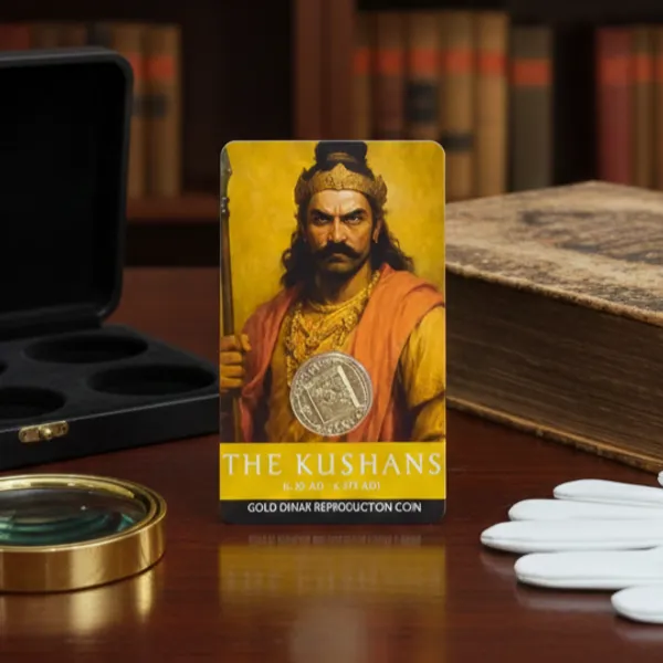Gold_Plated_The_Kushans_–_Gold_Dinar_Kanishka_I_Reproduction/Educational_Card_With_Coin