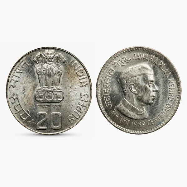 Silver-Plated_20_Rupees_1989_Jawaharlal_Nehru_India_Old_Coin