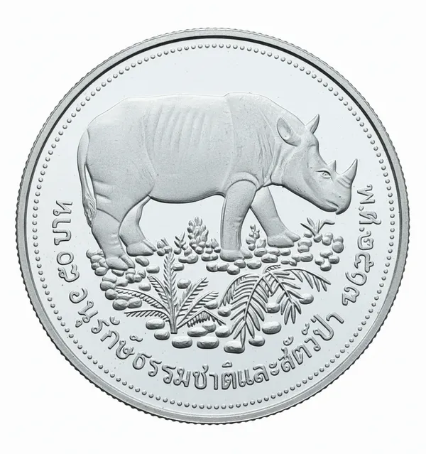 50_Baht_Wildlife_Conservation_Rhinoceros_Thailand_Rare_Coin