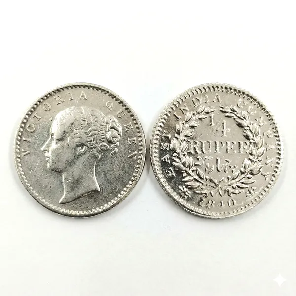 Silver-Plated_1/4_Rupee_1840_Victoria_British_India_Old_Coin