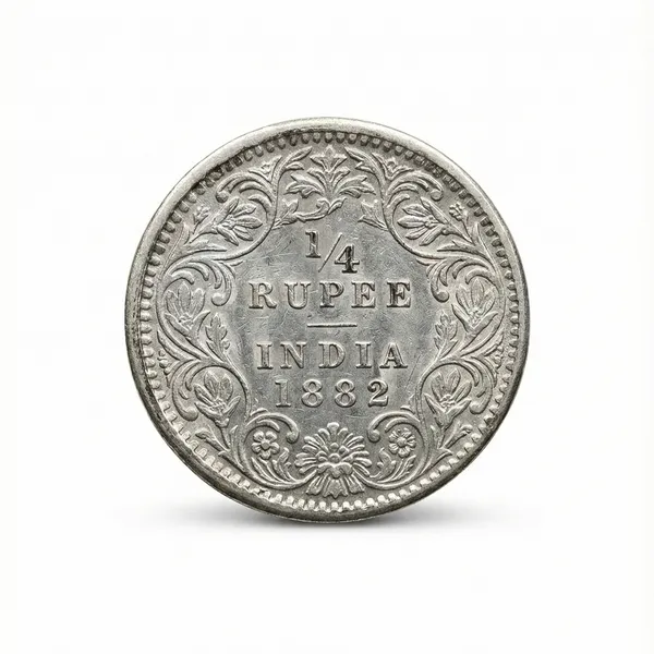 Silver-Plated_1/4_Rupee_1882_Victoria_British_India_Fancy_Old_Collecting_Coin