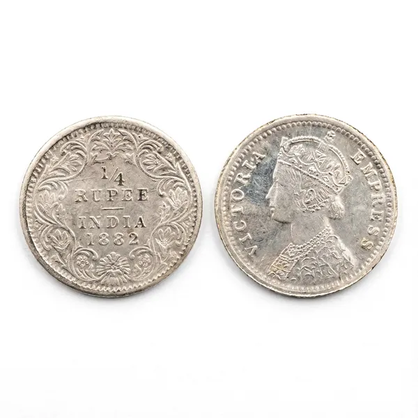 Silver-Plated_1/4_Rupee_1882_Victoria_British_India_Fancy_Old_Collecting_Coin