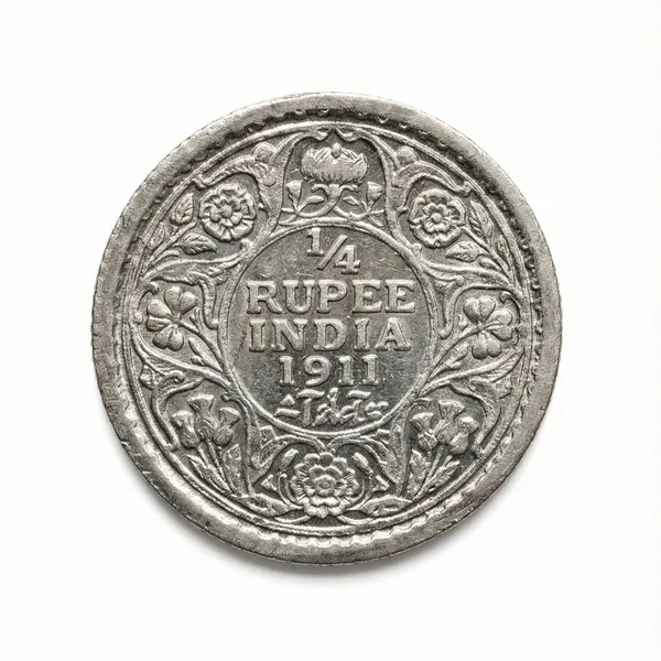 Silver-Plated_1/4_Rupee_1911_King_George_V_British_India_Fancy_Old_Collecting_Coin