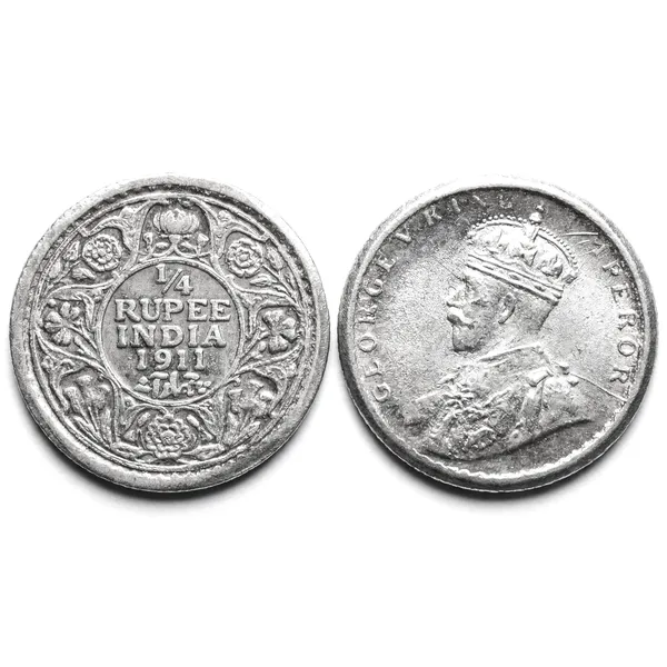 Silver-Plated_1/4_Rupee_1911_King_George_V_British_India_Fancy_Old_Collecting_Coin