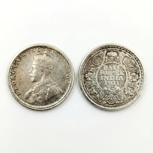 Silver-Plated_Half_Rupee_1911_King_George_V_British_India_Old_Coin