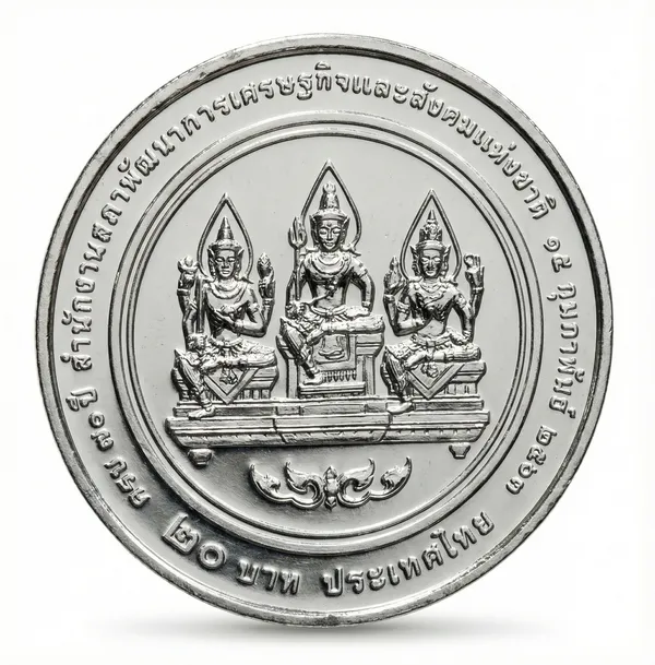 20_Baht_Rama_X_Brahma_Vishnu_Mahesh_On_Back_Thailand_Rare_Coin