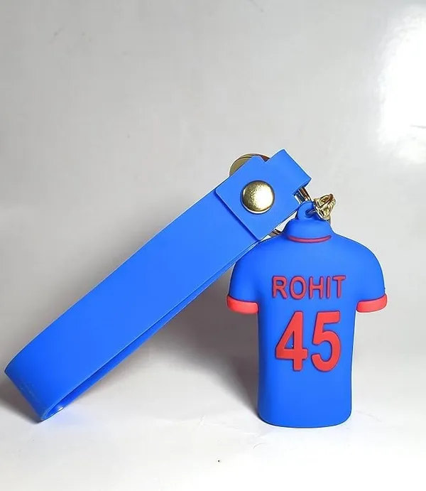 1Pc_Rohit_Sharma_Blue_Cricket_Jersey_3D_Silicon_Keychain_With_Strap_&_Hook_|_Hit_Man_Rohit_Keyrings_|_Rohit_45_Key_Chain_|_Premium_Silicon_Rohit_45_Keychain