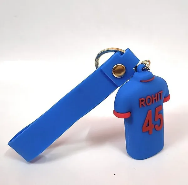 1Pc_Rohit_Sharma_Blue_Cricket_Jersey_3D_Silicon_Keychain_With_Strap_&_Hook_|_Hit_Man_Rohit_Keyrings_|_Rohit_45_Key_Chain_|_Premium_Silicon_Rohit_45_Keychain