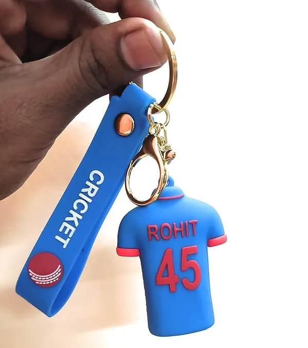 1Pc_Rohit_Sharma_Blue_Cricket_Jersey_3D_Silicon_Keychain_With_Strap_&_Hook_|_Hit_Man_Rohit_Keyrings_|_Rohit_45_Key_Chain_|_Premium_Silicon_Rohit_45_Keychain