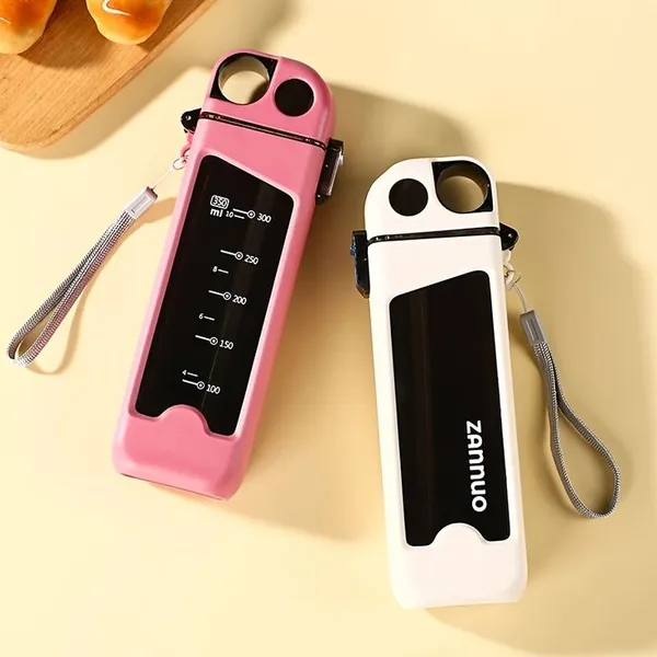 New_Flat_Square_Fashion_Plastic_Sports_Water_Bottle_Portable_Sports_Exercising_Band_Scale_Cup_New_Rectangular_Creative_350ml_Water_Bottle_with_Straw