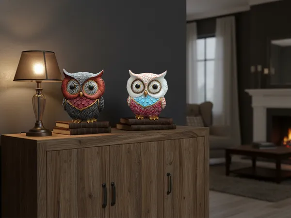 Brown_And_White_Ceramic_Vibrant_Patterned_Owls_Statue