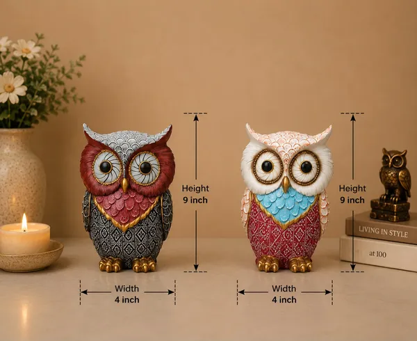Brown_And_White_Ceramic_Vibrant_Patterned_Owls_Statue