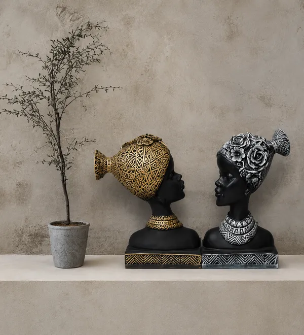 Golden_And_Silver_Ceramic_Royal_Tribal_Couple_Busts