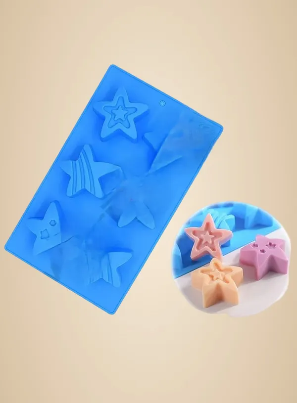 6_Cavity_Star_Shape_Silicone_Chocolate_Mold_Cute_Design,_Non_Stick,_Reusable,_Food_Grade,_Ideal_For_Chocolates,_Candies,_Soaps,_Jelly,_Resin_&_Diy_Crafts