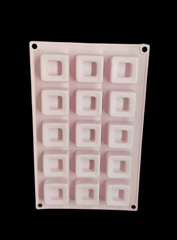 15-Cavity_Geometric_Square_Ring_Silicone_Chocolate_Mould_|_Non-Stick_Food-Grade_Flexible_Mold_for_Chocolate,_Candy,_Fondant,_Jelly_&_Baking