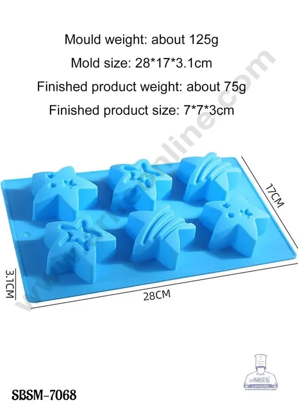 6_Cavity_Star_Shape_Silicone_Chocolate_Mold_Cute_Design,_Non_Stick,_Reusable,_Food_Grade,_Ideal_For_Chocolates,_Candies,_Soaps,_Jelly,_Resin_&_Diy_Crafts
