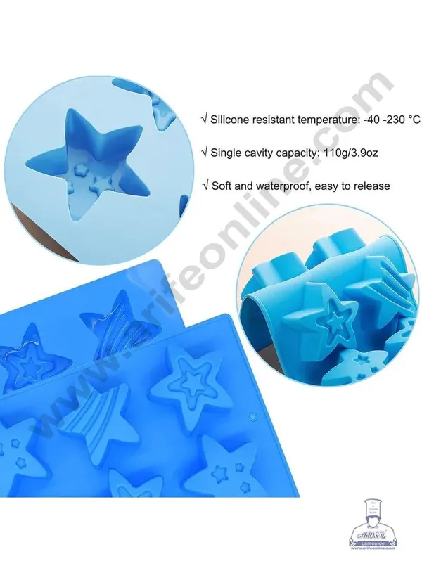 6_Cavity_Star_Shape_Silicone_Chocolate_Mold_Cute_Design,_Non_Stick,_Reusable,_Food_Grade,_Ideal_For_Chocolates,_Candies,_Soaps,_Jelly,_Resin_&_Diy_Crafts